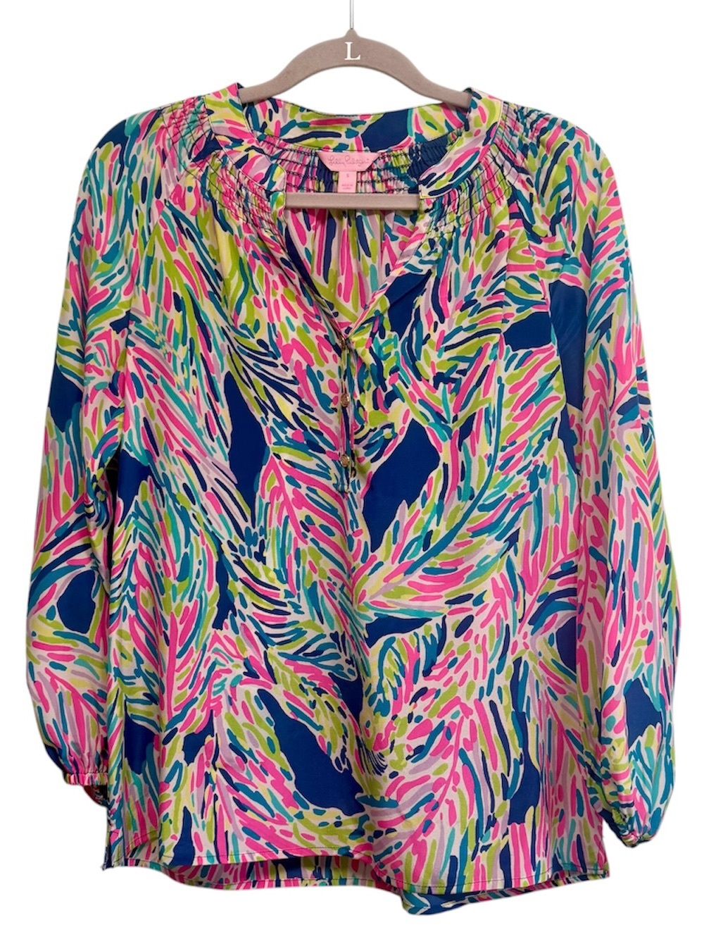 Lilly Pulitzer Elsa 100% silk top in “Palm Reader,” size small